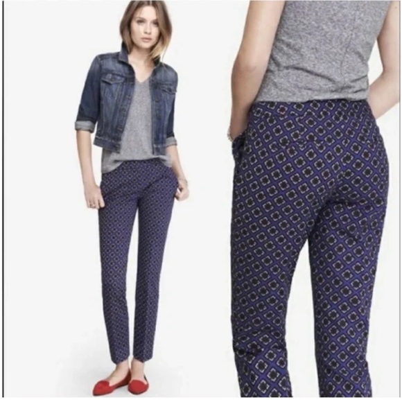 Express Mid-Rise Columnist Pants Ankle‎ Cropped Geometric Tile Print Size 6R - Picture 1 of 13